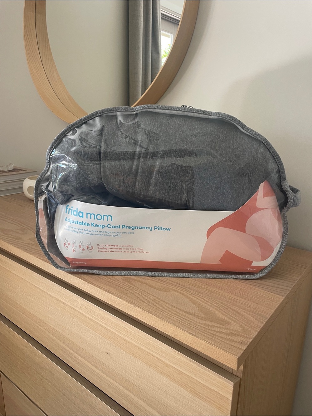 Frida Mom Adjustable Keep-Cool Pregnancy Pillow + Storage Bag